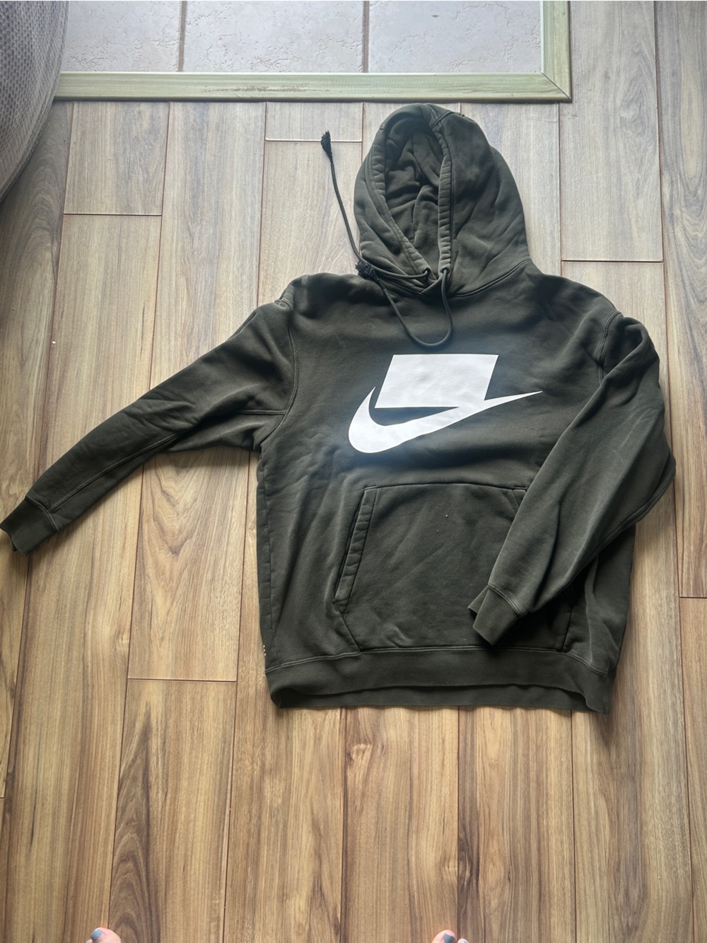 Nike Olive Green Hoodie with White Swoosh Logo